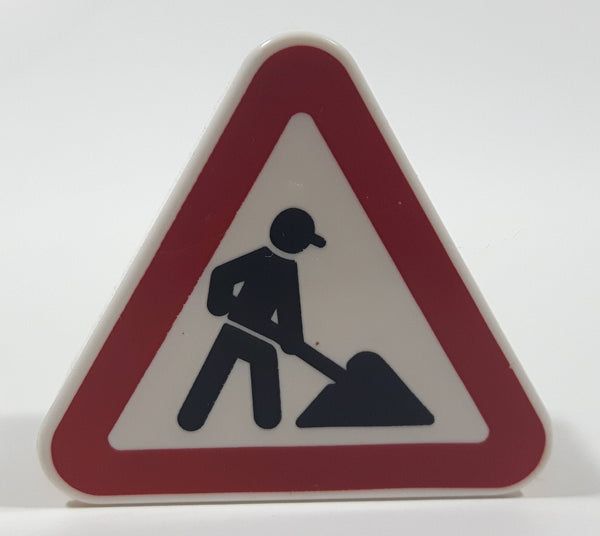 Lego Duplo 42025 White Triangle Shaped Road Construction Warning Sign with Man Using Shovel On A Pile