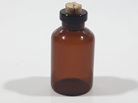 Vintage Miniature Micro Sized Brown Amber Glass Cork Top Bottle 1 5/8" Tall