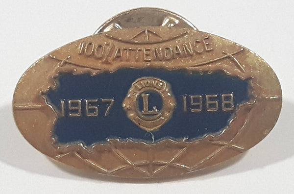 Vintage 1967 1968 Lions Club 100% Attendance Enamel Metal Pin