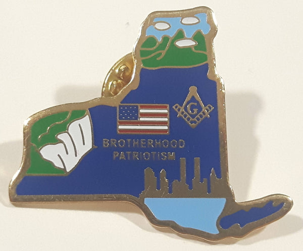 Masonic Brotherhood Patriotism Masons New York State Shaped Enamel Metal Lapel Pin