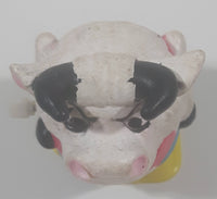 White and Black Bull Cow Wind Up Rubber Toy 2 1/4" Tall