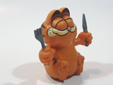 Vintage 1978 1981 United Features Syndicate Garfield Ready To Eat Holding Fork and Knife 2 1/4" Tall PVC Toy Figure Made in Hong Kong