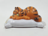 Vintage 1978 1981 United Features Syndicate Garfield Laying Sleeping On A White Pillow 2 1/2" Long PVC Toy Figure Made in Hong Kong