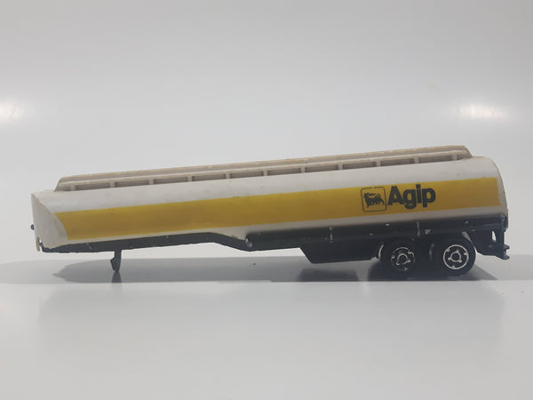 Vintage Majorette No. 364 Petrol Fuel Tanker Truck Trailer AGIP White and Yellow 1/100 Scale Die Cast Toy Car Vehicle Made in France