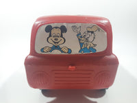 Vintage Mickey Mouse and Donald Duck Busy Bus Red Plastic 11" Long Toy Car Vehicle