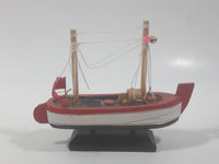 Red and White Small Wooden Boat Model 4 1/2" Long