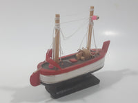 Red and White Small Wooden Boat Model 4 1/2" Long