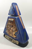 Vintage 1970 Jim Beam Kentucky Whiskey Imperial Sessions King Tut Themed Blue and Gold Egyptian Pyramid Shaped 9" Tall Embossed Decanter Bottle