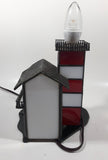Vintage Highly Detailed Lighthouse Red White and Green Leaded Stained Glass 7" Tall Decorative Light Table Lamp