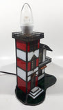 Vintage Highly Detailed Lighthouse Red White and Green Leaded Stained Glass 7" Tall Decorative Light Table Lamp