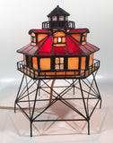 Vintage Highly Detailed Lighthouse Red and Beige Leaded Stained Glass 9 1/2" Tall Decorative Flashing Light Table Lamp