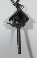 Vintage Bird House Shaped Metal Pendant 26" Long Necklace