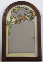 Vintage Orange and Yellow Stained Painted Glass 13 3/4" x 21 3/4" Arched Wood Framed Glass Wall Mirror