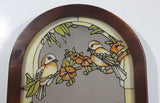 Vintage Orange and Yellow Stained Painted Glass 13 3/4" x 21 3/4" Arched Wood Framed Glass Wall Mirror
