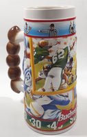 1997 Ceramarte Brazil Budweiser Sports Action Series Touchdown! 8" Tall Embossed Beer Stein Mug Cup with Football Handle