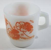 Vintage Anchor Hocking 312 Orange Flowers White Milk Glass Mug Cup Made in U.S.A.
