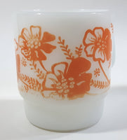 Vintage Anchor Hocking 312 Orange Flowers White Milk Glass Mug Cup Made in U.S.A.