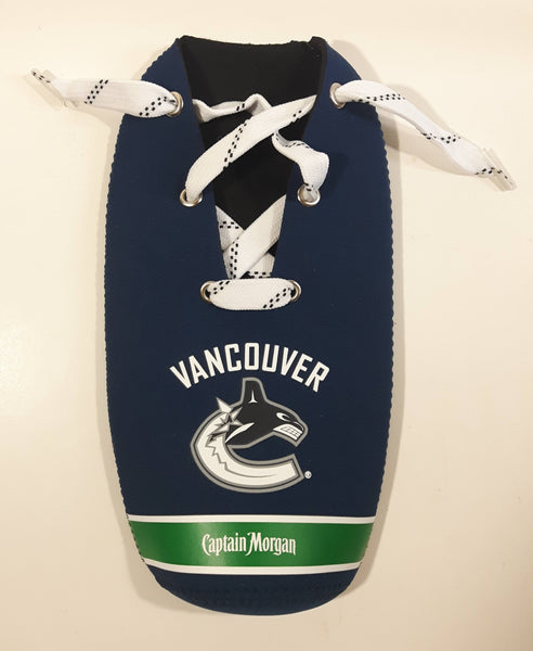 Captain Morgan Rum Vancouver Canucks NHL Ice Hockey Themed Hockey Skate Style Lace Up Beer Bottle Koozie