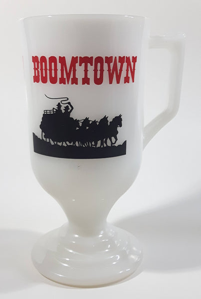 Vintage Boomtown Casino and R.V. Park Reno Nevada 5 1/2" Tall Pedestal Milk Glass Mug Cup