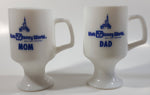 Vintage Walt Disney World Mom and Dad 5 1/2" Tall Pedestal Milk Glass Mug Cups Set