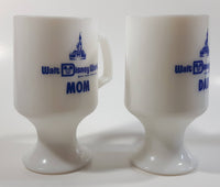 Vintage Walt Disney World Mom and Dad 5 1/2" Tall Pedestal Milk Glass Mug Cups Set