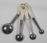 Vintage White Rubber Handle Stainless Steel Measuring Spoon Set Made in Taiwan