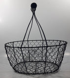 Black Metal Chicken Wire Basket with Wooden Handle 12" Wide