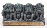 Vintage 1968 Cal Themes Inc. 4 Wise Monkeys See No Evil Have No Fun Green Chalk Ware Figurine