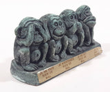 Vintage 1968 Cal Themes Inc. 4 Wise Monkeys See No Evil Have No Fun Green Chalk Ware Figurine