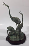 Antiqued Brass Patina 3 Crane Birds On A Lilypad 11" Tall Metal Sculpture