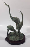 Antiqued Brass Patina 3 Crane Birds On A Lilypad 11" Tall Metal Sculpture