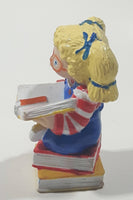 1984 OAA Panosh Place Cabbage Patch Kids Blonde Hair with Pigtails Sitting On Books Reading A Book 2 1/2" Tall PVC Toy Figure