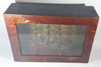 Antique Detailed Wooden Tall Ship Model with Ship Background and Leather Ties in Wood Shadow Box 5 1/4" x 14" x 19"