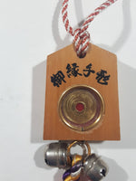 Chinese Good Luck Coin Token in Wood Block Hanging Ornament