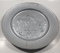 Vintage Horse and Foal Silver Painted 11" Copper Plate Wall Hanging