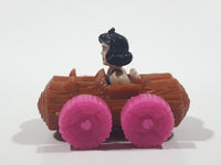 1993 McDonald's U.C.S. & Amblin The Flintstones Betty Rubble and Bamm Bamm in Log Car Plastic Toy Vehicle 1 3/4" Long