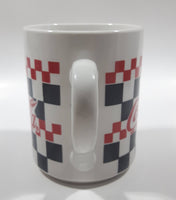 1996 Gibson Coca Cola Checkered Pattern 4 3/8" Tall Ceramic Coffee Mug Cup
