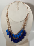 Dark Blue and Light Blue Plastic Drop Disc 19" Long Gold Tone Necklace