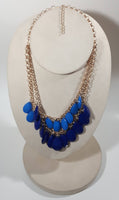 Dark Blue and Light Blue Plastic Drop Disc 19" Long Gold Tone Necklace