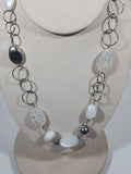 Clear White Plastic and Metal Bead 24" Long Necklace