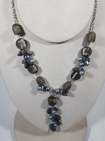 Metal Toned Plastic Bead Center Drop 22" Long Necklace