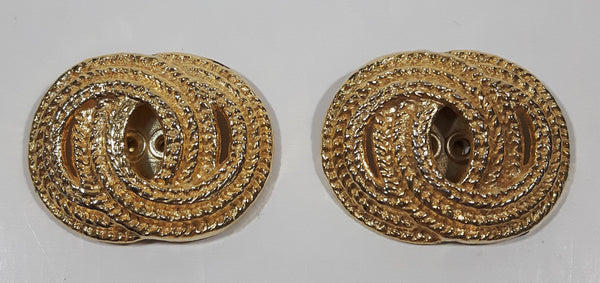 Vintage Gold Tone Rope Swirl 1 1/8" x 1 1/2" Clip On Earrings