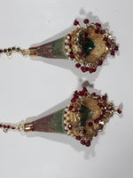 Very Decorative Red and Clear Rhinestone Gold Tone Cone Shaped 10 1/2" Long Earrings
