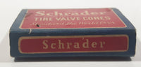 Antique 1930s Schrader Tire Valve Cores Box with Two Valves left