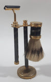 Vintage Black Colored Brass Metal Shaving Brush and Razor Stand Holder Made in Hong Kong