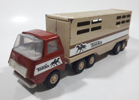 Vintage Tonka Semi Truck Livestock Horse Cattle Trailer Brown Red and Beige Pressed Steel Die Cast Toy Car Vehicle