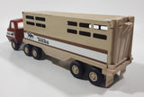 Vintage Tonka Semi Truck Livestock Horse Cattle Trailer Brown Red and Beige Pressed Steel Die Cast Toy Car Vehicle