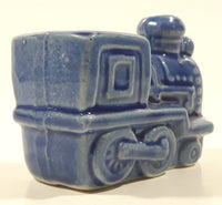Vintage Train Engine Locomotive Blue Glazed Ceramic Pottery 2 1/2" Long Toothpick Holder