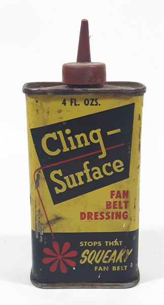 Vintage Cling - Surface Fan Belt Dressing 5" Tall Tin Metal Container 4 Fluid Ounces