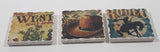 How the West Was Won Cowboy Hat and Rodeo Themed 2 1/4" x 2 1/4" Ceramic Tile Fridge Magnets Set of 3